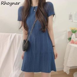 Dress Preppy Style Dress Women Solid Korean Version Sweet Knitting Baggy Simple Young Elegant Friends Chic Cosy Streetwear Casual New