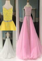 Lace Pageant Dress for Teens Juniors 2021 Tulle Skirt Sheath Spaghetti Rhinestones Pageant Gown for Little Girl Zipper Formal Part7557076