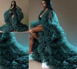 Hunter Green Tulle Maternity Dresses Tiered Ruffles Evening Gowns for Poshoot Boudoir Lingerie Bathrobe Nightwear Jackets Babyd8786061