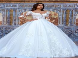 Glamorous Ball Gown Wedding Dresses Applique Lace Half Sleeves Bridal Gowns Corset Bodice Sheer Back Court Train Wedding Gowns 2015383426