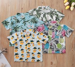 Baby Boy T Shirt Summer Tropical Bohemia Short Sleeve Palm Pineapple Printed Kid Collar Shirt With Button4259928