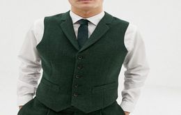 Cheap Country Groom Vests Green Wool Notch Collar Vests Custom Made Groom Vest Slim Fit Mens Suit Vest Groomsman Prom Wedding Wais1108927