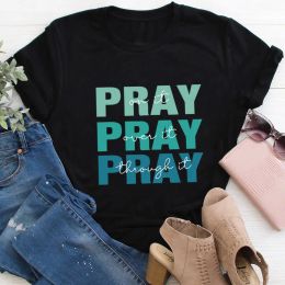 T-shirt Pray On It Pray Over It Christian 100%Cotton Printed Women Tshirt Women's Summer Pray Tee Faith Short Sleeve Top Jesus T Shirt