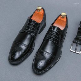 Dress Shoes Derby Men PU Low Heel Solid Colour Pointed Engraved Lacing Classic Daily Business Formal Large Size 38-46