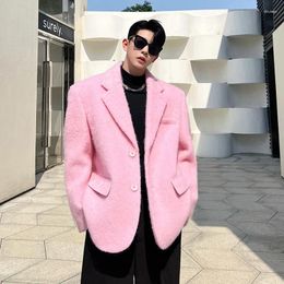 Men's Suits SYUHGFA Wear Korean Casual Thickening Woolen Suit Coat For Male 2024 Autumn Winter Loose Simple Long Sleeve Blazers