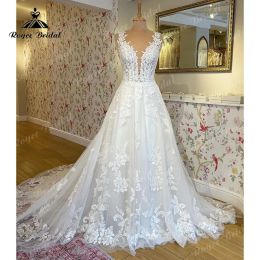 Dresses 2023 Plunging Lace Appliques Bride Wedding Dress with V Neck Court Train Wedding Gown Women Custom Made Vestidos De Novia