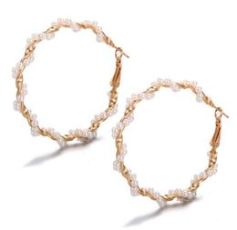 Women Girls Big Circle Round Beads Simulated Pearl Hoop Earrings Gold Colour Loop Earring Large Statement Ear Jewellery Pendientes 8824155