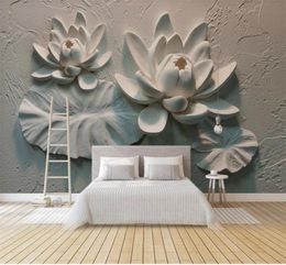 modern wallpaper for living room 3D threedimensional relief lotus wallpapers background wall decoration painting7888687