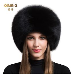 Ladies 100% Real Fox Fur Hat Women Winter Warm Luxury Ski Head Ear Warmer Earmuff Fluffy Sheepskin Warm Snow Cap 201019267R