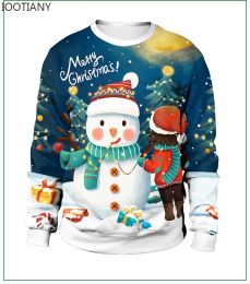 Pullovers IOOTIANY 2023 Christmas Snowman 3D Printed Sweatshirt Women Long Sleeve ONeck Couple Pullover Casual Loose Hoodie