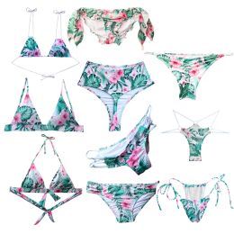 Set Wholesale Customised Swimsuit Women's Green Bikini Top Sexy Swimwear Swimsuit Tops Brazilian Beach Suit Cheeky Bottom