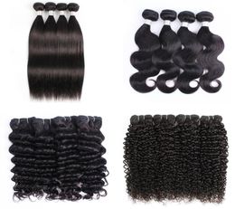 4 Bundle Brazilian Virgin Human Hair Bundles Body Wave Weaving Natural Black Afro Kinky Silky Straight Loose Deep Curly4077622