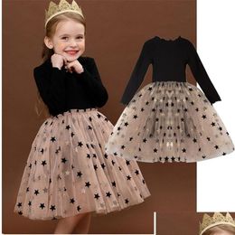 Girl'S Dresses Girls Dresses Baby Long Sleeves Sequins Star Party Princess Childrens Casual Clothing Winter Daily Clothes Vestido Infa Dhrb8