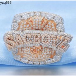 Luxury Custom Hip Hop Fine Jewellery Mens Iced Out Champion Ring Vvs Moissanite Diamond 925 Silver 10k Gold Ring Men