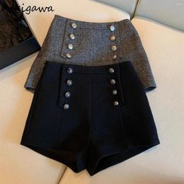 Women's Shorts Vintage Woolen For Women High Waist Double-breasted Pants 2024 Bottoms Temperament Thicked Pantalones Cortos De Mujer
