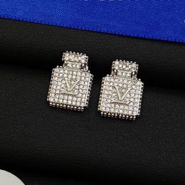 Luxury Brand Stud Silver Colour Perfume Bottle V Letter Copper Couple Earrings For Women Lady Gifts