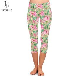 Leggings LETSFIND Beautiful Lotus Flowers Design Milk Silk Print Women Capri Leggings High Waist Fitness Soft Slim Leggings