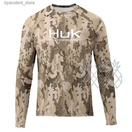 Camicie casual da uomo Camicie da pesca HUK Abbigliamento sportivo UPF50 + Abbigliamento da pesca con protezione solare Abbigliamento da pesca mimetico a maniche lunghe Nuova Camisa De Pesca L240306