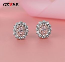 OEVAS 100 925 Sterling Silver Sparkling Pink Yellow Zircon Flower High Carbon Diamond Stud Earring Party Fine Jewellery 2106162049152