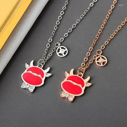 Pendants 925 Sterling Silver Necklaces For Women Party Jewelry Chinese Zodiac Colour Gradient Cute Cow Necklace Girl Year Gifts