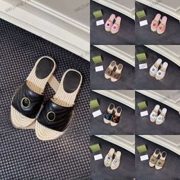 2024 Embroidery Webs Quilted Slippers Women Designer Sandals metal buckle raffia Straw sole Thick Bottom Slides Espadrille fisherman flip flops beach pool shoes