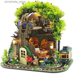 Architecture/DIY House Diy Big Wooden Dollhouse With Furniture Light Forest Tree Houses Doll House Casa Miniature For Children Toys Birthday Gifts