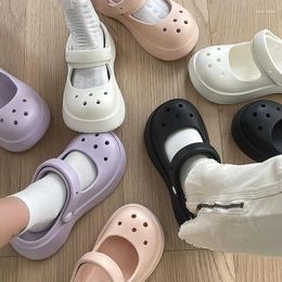 Slippers Summer Women Sandals Solid Colour Cave Shoes Platform Cosy Antiskid Outwear Home Two Pronged Vacation Beach