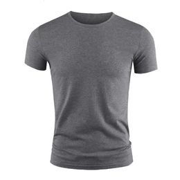 Mens Basic T-shirt Solid Colour Short-Sleeve Tee Summer Plain Casual Gym Muscle Crew-Neck Slim Fit Tops T-Shirts Male Clothing 240223