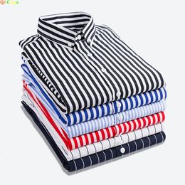 Classic Striped Shirt Mens Single-breasted Long-sleeved Shirts Autumn Men Top Red Blue Black Slim Version Male Chemise 240229