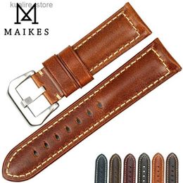 Watch Bands MAIKES High Quality band Brown Vintage Oil Wax Leather Strap Band 20mm 22mm 24mm 26mm Accessories For Panerai L240307