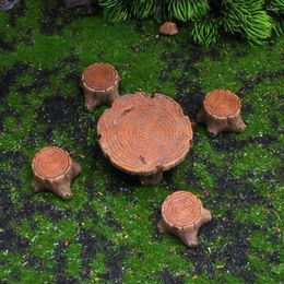 Garden Decorations 5pcs DIY Micro Landscape Wooden Pile Resin Crafts Small Table And Chair Statue Exquisitely Ornaments