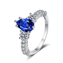 Cluster Rings 2024 Selling S925 Sterling Silver Droplet Blue Crystal Ring European And American Personalised Women's Gem