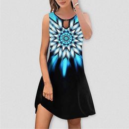 Casual Dresses Novel Printed For Women 2024 Sleeveless Swing Metal Ring Low Cut Dress Evening Party Mini