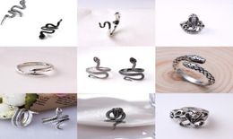 Fashion Unisex Cluster Jewelry Men Stainless Steel Gothic Silver Cobra Snake Ring Retro Hip Hop open adjustable Rings1153245