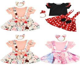 Retailwhole girl INS Suspenders dress tracksuit Clothing Sets 3pcs set cotton top skirtsbow headband girls outfits children6859826