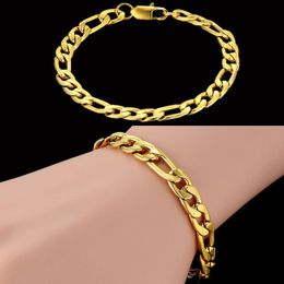 Link Bracelets Vintage Male Bracelet Gold Colour Stainless Steel Figaro Men Jewellery Bileklik PulserasLink285P