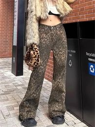 Vintage Wide Leg Jeans Women High Waisted Leopard Print Baggy Casual Denim Pants Fashion Streetwear Retro Y2k Full Length 240219