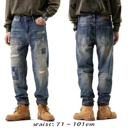 Men's Jeans High Quality Harem Long For Men Big Size Ripped Hole Wash Cotton Denim Vintage Trousers 2024 Clothing - Blue