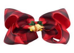 20pcs NEW plaid Christmas bowknot Bell santa 8inch hair bow Headband with clip for Infant Baby Girls Hair accessories XMAS GIFT2229967426