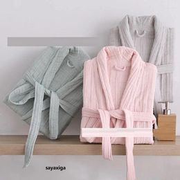 Women's Sleepwear Two Layers Cotton Gauze Bathrobe Japanese Style Kimono Ladies Summer Bath Robe Long Sleeve Spring Crepe