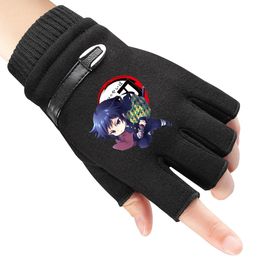 Anime Demon Slayer Children Gloves Winter Men Woman Fingerless Warm Knitted Outdoor Boy Bicycle 240226