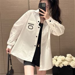 Women Designer Cardigan Embroidered Letters White Shirts Fashion Casual Blouses Tops For Lady