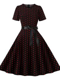 Dress Black White Polka Dot Vintage Dress Summer Women Floral Print Short Sleeve Retro Robe Rockabilly Dresses Party Jurkjes