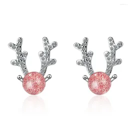 Stud Earrings Korean Fashion Elk Antler Strawberry Crystal Luxury Cubic Zircon For Women And Girls Christmas Gifts