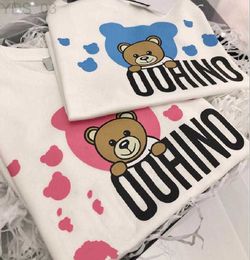 T-shirts Embroidered bear T-shirt summer children cotton short-sleeved Tees 2022 new trendy brand ins kids clothing baby cotton T shirt 240306
