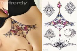 1 Sheet Women Sternum Jewelry Tattoo Temporary Body Chest Waist Art Tattoo Sticker Cool Sexy Choker Pendant Under Breast Designs T7255751