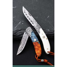 Damascus V Small Folding Pocket Portable Outdoor Mini Knife Fruit 691436