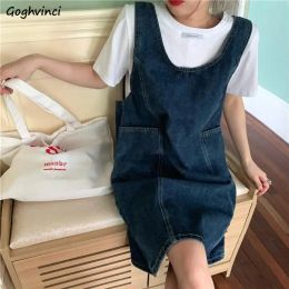 Dress Dresses Women Sleeveless Straight Denim Oneck Washed Distressed Casual Allmatch Students Preppy Loosewaist Ulzzang Ins Newest