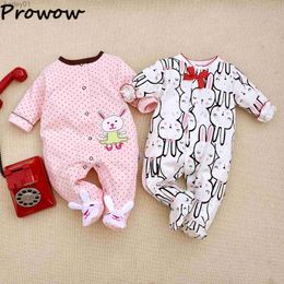 Footies Prowow 0-12M Baby Girls Clothes Pink Rabbit Swan Footies Pajamas For Infants Long Sleeve Newborn Romper Jumpsuit YQ240306