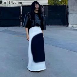 Skirts Black Print Maxi Long White Skirt Elastic Waist Harajuku Sexy Gothic Japanese Street Fashion y2k Punk Hippie Skirts midi grunge